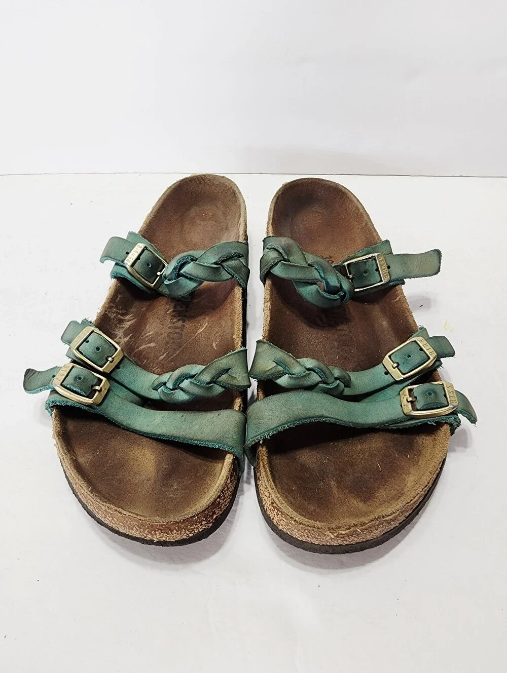 Birkenstock Teal Franca Braided-Strap Slide Sandals Size 39